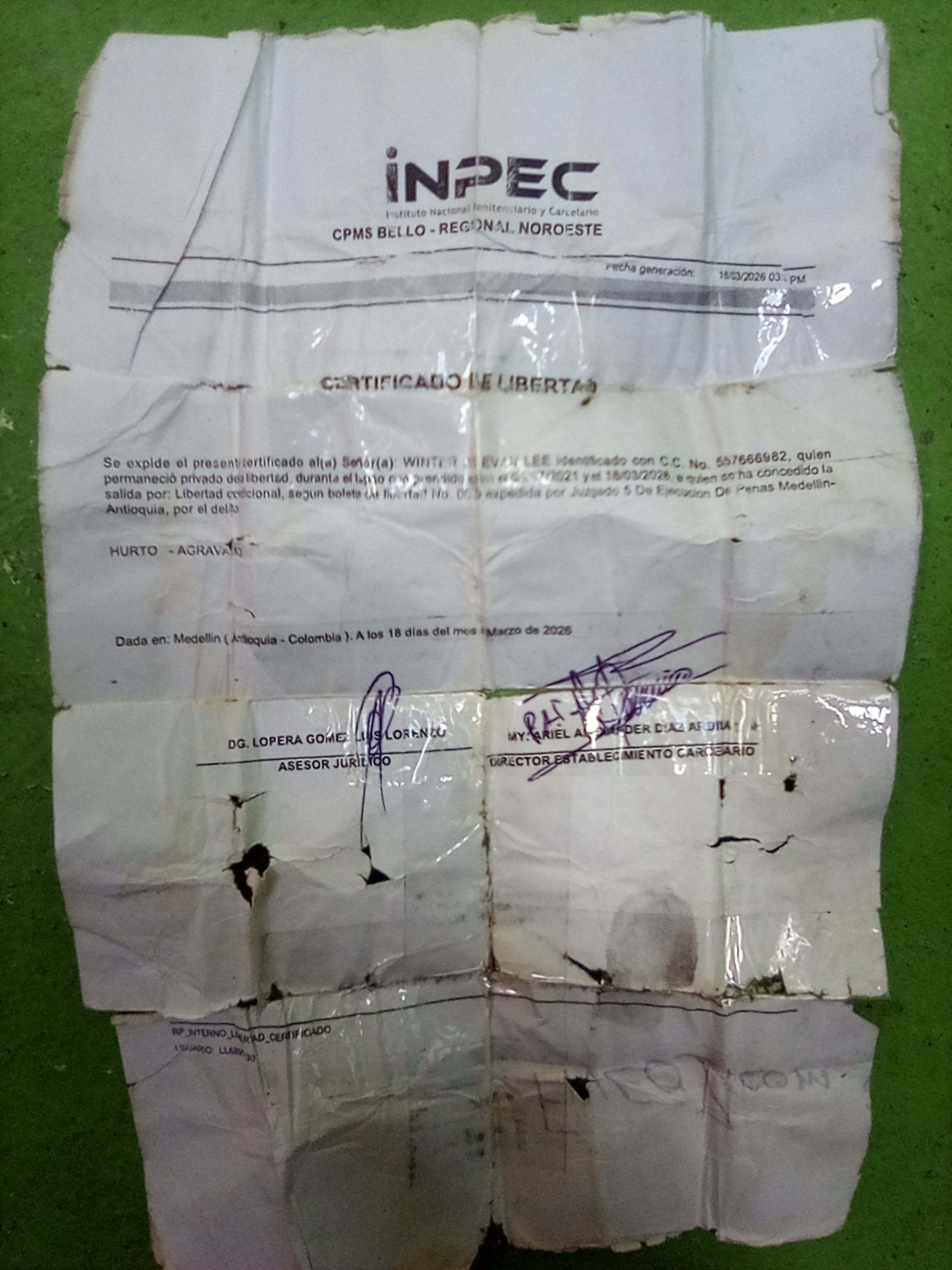 Certificato de Liberta